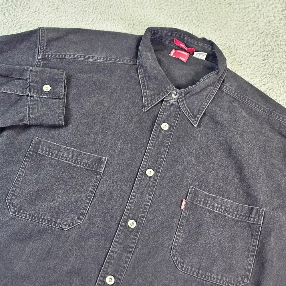 Levi's Shirt Mens XL Black Denim Long Sleeve Snap Front Loose Fit Western Casual